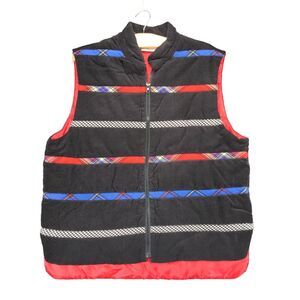 Susan Bristol Casuals Vest Womens Size L Black Striped Full Zip Sleeveless